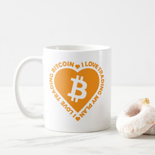 I Liebe Handel mit Bitcoin-Textherz Kaffeetasse (Mit Donut)
