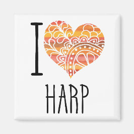 I Liebe Harp Orange Mandala Herz Magnet