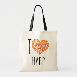 I Liebe Harp Orange Mandala Herz Tragetasche