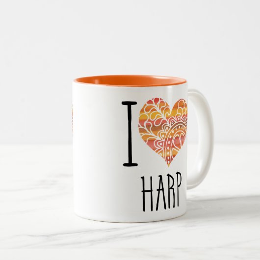 I Liebe Harp Orange Mandala Herz Zweifarbige Tasse (VorderseiteRechts)