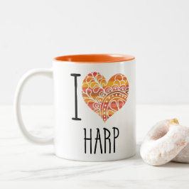 I Liebe Harp Orange Mandala Herz Zweifarbige Tasse