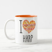 I Liebe Harp Orange Mandala Herz Zweifarbige Tasse (Links)