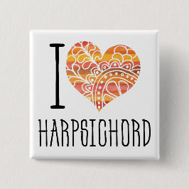 I Liebe Harpsichord Orange Mandala Heart Button