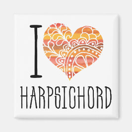 I Liebe Harpsichord Orange Mandala Heart Magnet