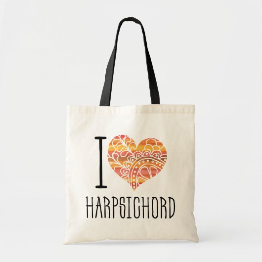 I Liebe Harpsichord Orange Mandala Heart Tragetasche (Vorne)