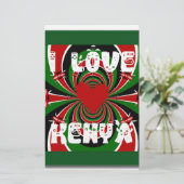 I Liebe Heart Kenya: Dynamische Flaggenkunst Briefpapier (Stehend Vorderseite)