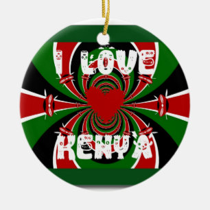 I Liebe Heart Kenya: Dynamische Flaggenkunst Keramikornament
