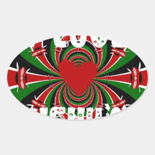 I Liebe Heart Kenya: Dynamische Flaggenkunst Ovaler Aufkleber