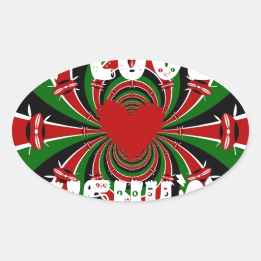 I Liebe Heart Kenya: Dynamische Flaggenkunst Ovaler Aufkleber (Vorderseite)