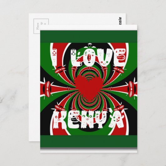I Liebe Heart Kenya: Dynamische Flaggenkunst Postkarte (Vorne/Hinten)