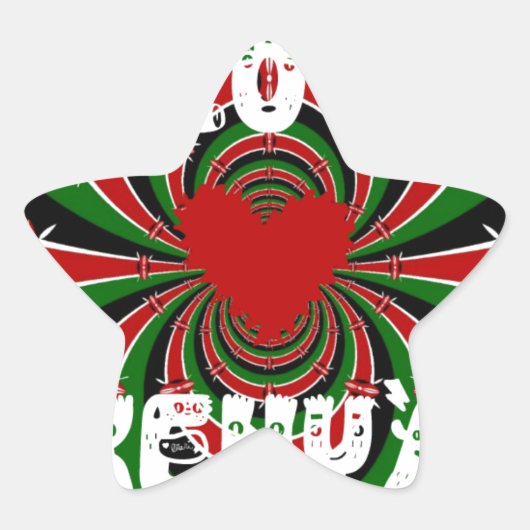 I Liebe Heart Kenya: Dynamische Flaggenkunst Stern-Aufkleber (Vorderseite)