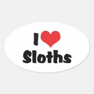 I Liebe Heart Sloths Ovaler Aufkleber