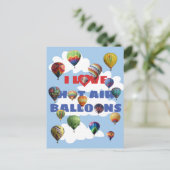 I Liebe Heißluftballons Mehrfarbige Himmelswolken Postkarte (Stehend Vorderseite)