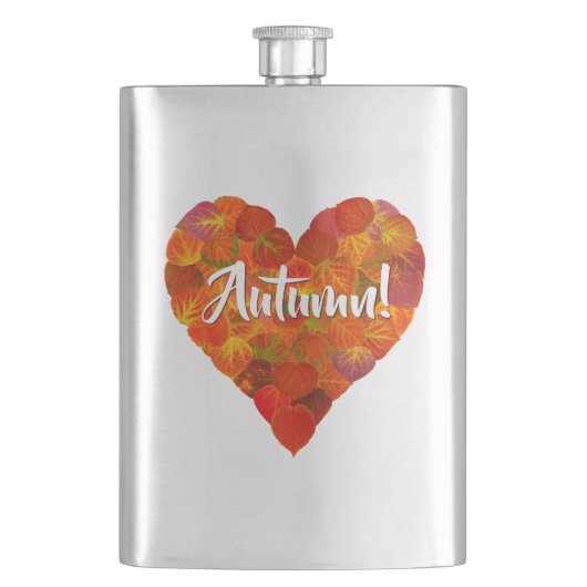 I Liebe Herbst, Bold - Red Aspen Leaf Herz 1 Flachmann (Vorderseite)