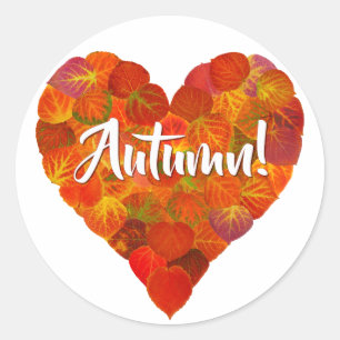 I Liebe Herbst, Bold - Red Aspen Leaf Herz 1 Runder Aufkleber