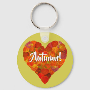 I Liebe Herbst, Bold - Red Aspen Leaf Herz 1 Schlüsselanhänger