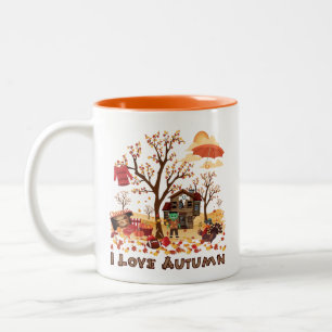 I Liebe-Herbst - Fall-Landschaft Zweifarbige Tasse