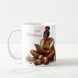 I Liebe Herbst schwarze Frau Clips Kaffee Tasse