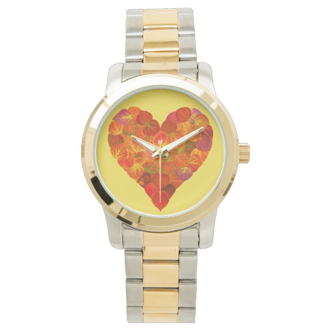 I Liebe Herbst, subtil - Roter Aspen Leaf Herz 1 Armbanduhr (Vorderseite)
