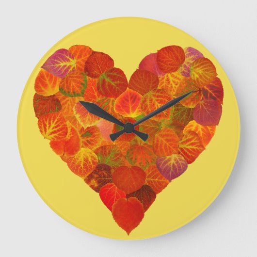 I Liebe Herbst, subtil - Roter Aspen Leaf Herz 1 Große Wanduhr (Vorderseite)