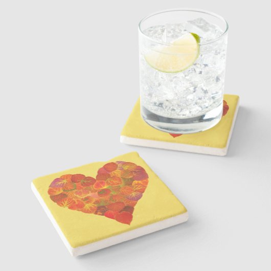 I Liebe Herbst, subtil - Roter Aspen Leaf Herz 1 Steinuntersetzer (Seitenansicht)