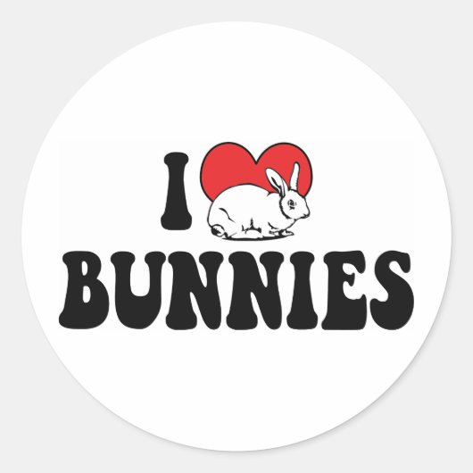 I Liebe Herz Bunny Rabbits Runder Aufkleber (Vorderseite)
