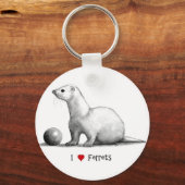 I Liebe (Herz) Frettchen: Zeichnend Bleistift Schlüsselanhänger (Vorderseite)