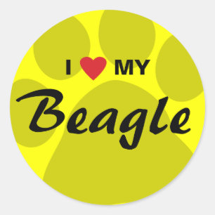 I Liebe (Herz) mein Beagle Pawprint Runder Aufkleber