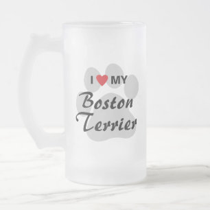 I Liebe (Herz) mein Boston-Terrier Pawprint Mattglas Bierglas
