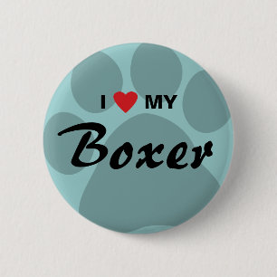 I Liebe (Herz) mein Boxer Pawprint Button