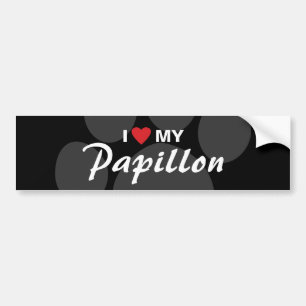 I Liebe (Herz) mein Papillon Autoaufkleber