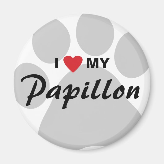 I Liebe (Herz) Mein Papillon-Druck Magnet (Vorne)