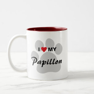 I Liebe (Herz) mein Papillon Pawprint Zweifarbige Tasse