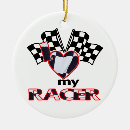 I Liebe (Herz) mein Racer Keramik Ornament (Vorne)