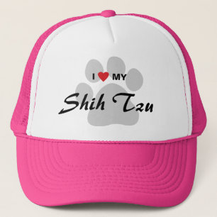 I Liebe (Herz) mein Shih Tzu Pawprint Truckerkappe