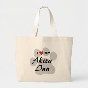 I Liebe (Herz) mein Tatzen-Druck Akitas Inu Jumbo Stoffbeutel