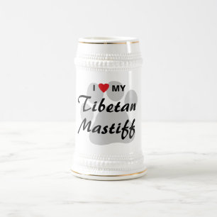 I Liebe (Herz) mein tibetanischer Mastiff Pawprint Bierglas