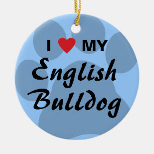 I Liebe (Herz) meine englische Bulldogge Pawprint Keramikornament