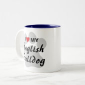 I Liebe (Herz) meine englische Bulldogge Pawprint Zweifarbige Tasse (Vorderseite Links)