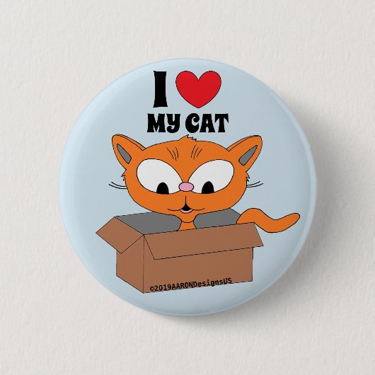 I Liebe (Herz) Meine Katze Niedlicher Cartoon Katz Button (Vorderseite)