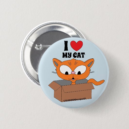 I Liebe (Herz) Meine Katze Niedlicher Cartoon Katz Button (Vorne & Hinten)
