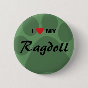 I Liebe (Herz) meine Ragdoll Katze Pawprint Button