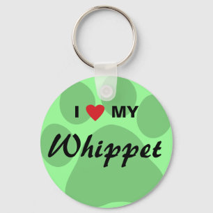 I Liebe (Herz) My Whippet Pawprint Schlüsselanhänger