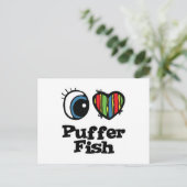 I Liebe (Herz) Puffer Fisch Postkarte (Stehend Vorderseite)