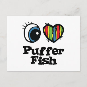 I Liebe (Herz) Puffer Fisch Postkarte