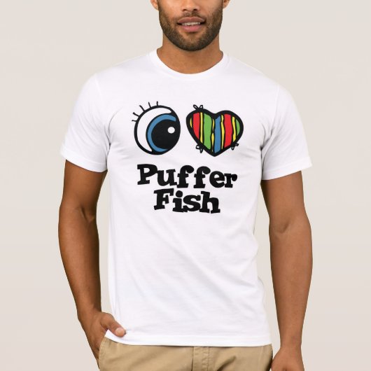 I Liebe (Herz) Puffer Fisch T-Shirt (Vorderseite)