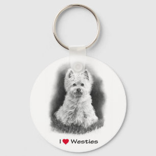 I Liebe (Herz) Westies: Zeichnend Bleistift Schlüsselanhänger