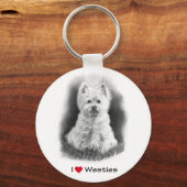 I Liebe (Herz) Westies: Zeichnend Bleistift Schlüsselanhänger (Vorderseite)