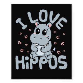 I Liebe Hippos Niedlich Hippopotamus Lover Fotodruck