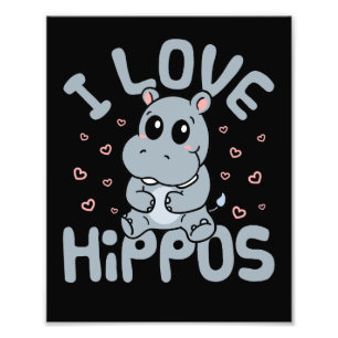 I Liebe Hippos Niedlich Hippopotamus Lover Fotodruck